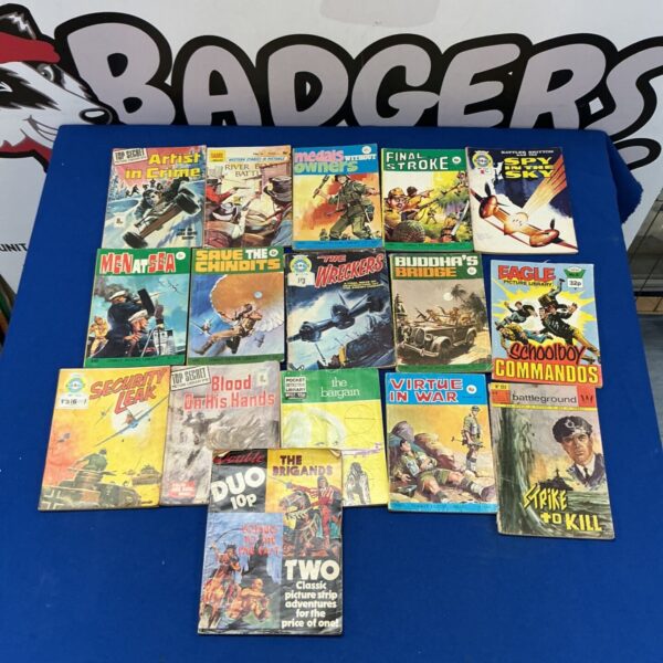 Vintage comic collection featuring Eagle, Top Secret, and Final Stroke comics.