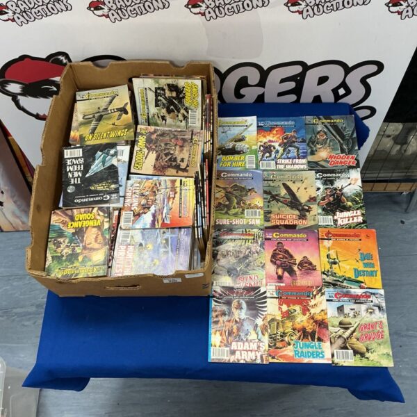 Lot of vintage Commando magazines, British war comics, collectible.