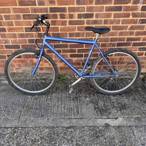 Blue vintage Concept mountain bike, 1990s retro bicycle.