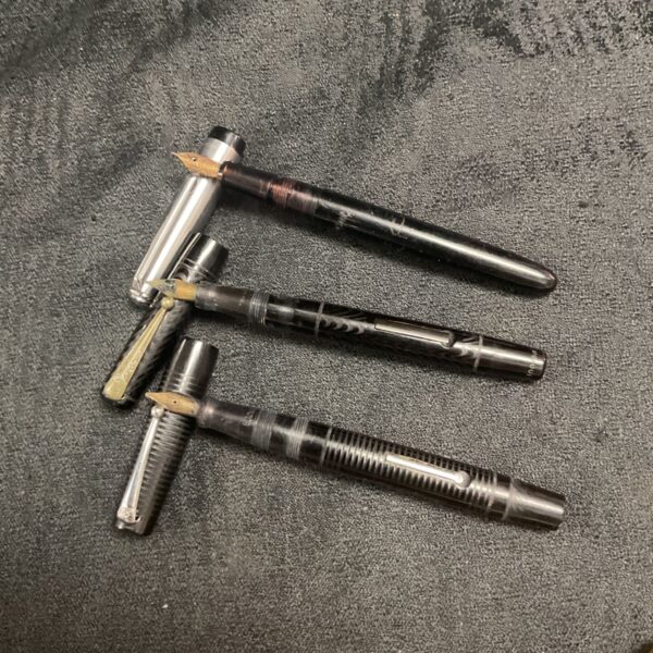 Vintage fountain pen lot with Swan, Blackbird, and Platignum pens.