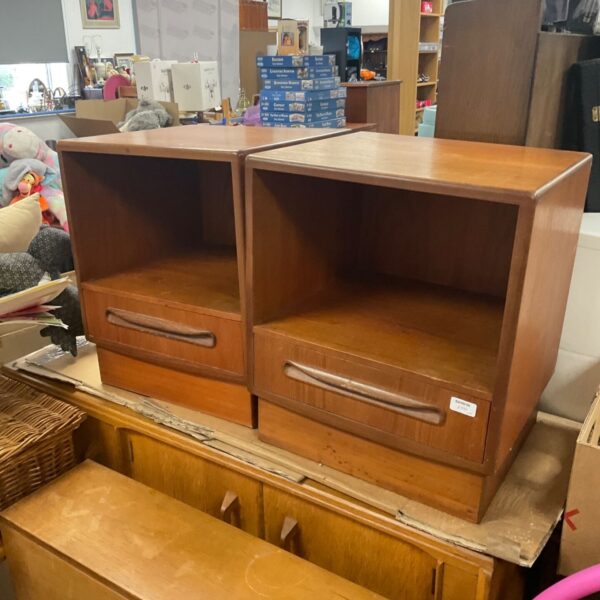 Vintage Gallantry bedside cabinets, a pair of mid-century nightstands.