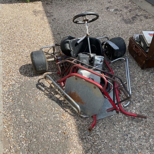 Vintage go kart chassis awaiting restoration, ideal project.