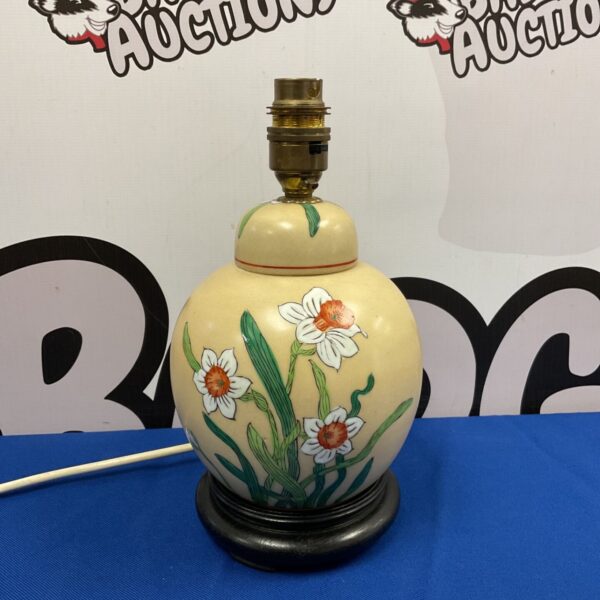 Vintage Hong Kong handpainted vase lamp with floral design.