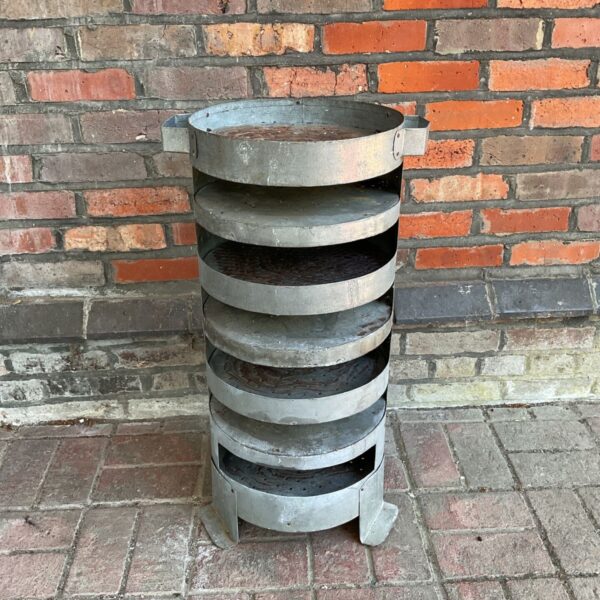 Vintage galvanised horse chestnut roaster in tiered design.
