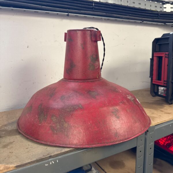 Large vintage red enamel industrial light shade.