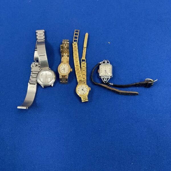 Lot of four vintage ladies wrist watches, classic retro style.