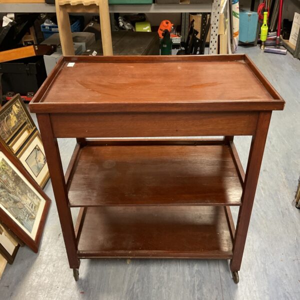 Vintage mahogany butlers trolley with drawer and shelf.