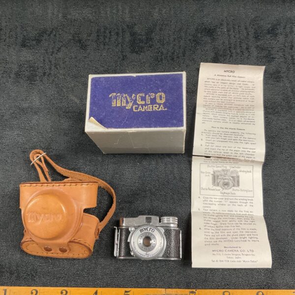 Vintage Mycro camera with original box and faux leather case.
