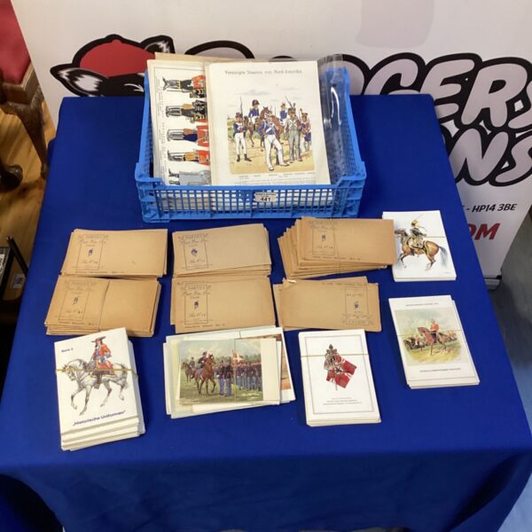 Tray of vintage postcards and North’s paint your own infantry cards.