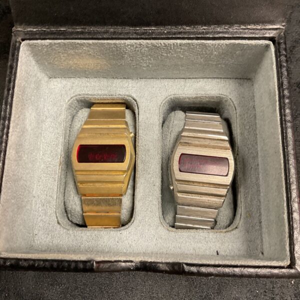 Vintage red LED digital watches, retro 1970s style.