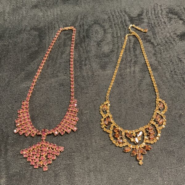 Ruby rhinestone necklace, vintage bohemian style jewellery.