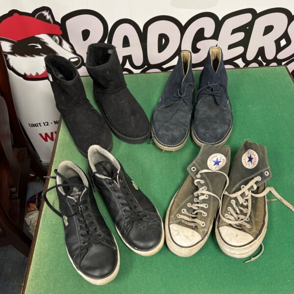 Vintage shoes lot featuring leather and canvas trainers.