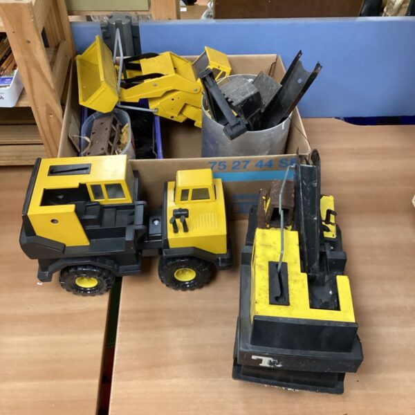 Vintage yellow Tonka truck, classic toy construction vehicle.