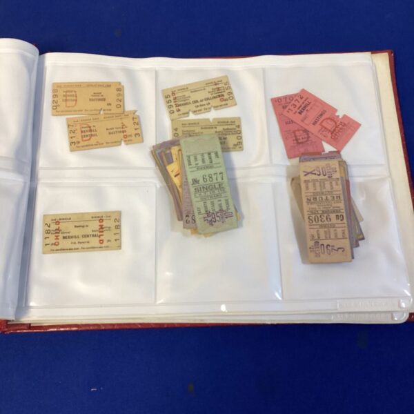 Vintage train tickets album, a collection of railway ephemera.