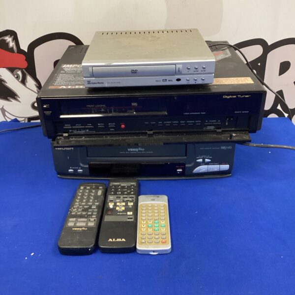 Vintage VCR and DVD player bundle including Cyberhome, Alba, and Bush.