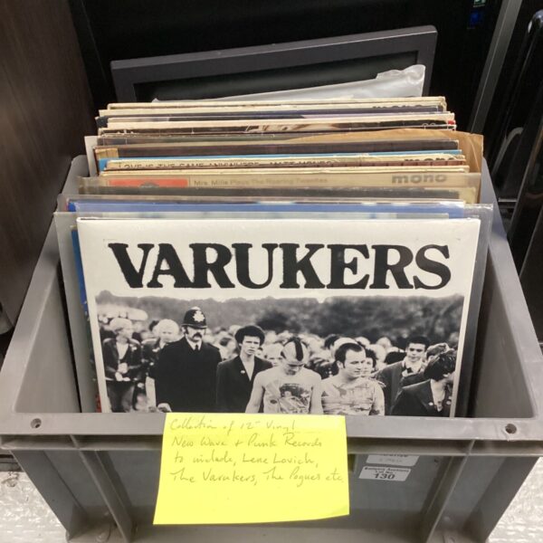Collection of vinyl records including The Varukers, New Wave and Punk.