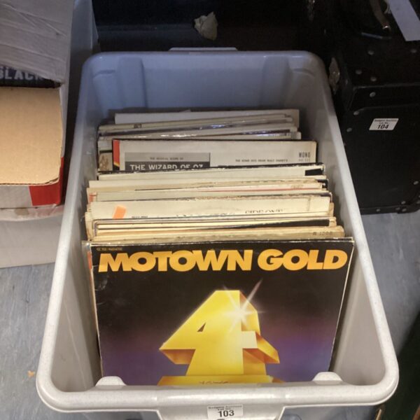 Lot of vintage vinyl records including Motown Gold album.
