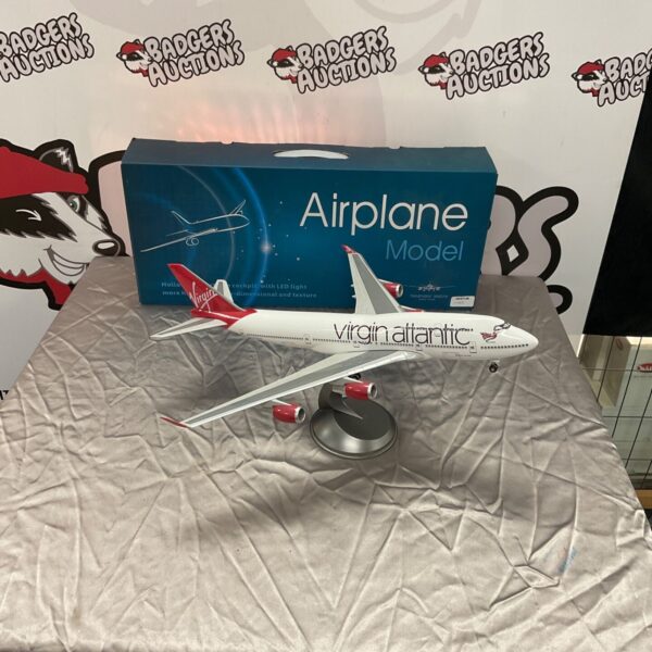 Virgin Atlantic airplane model with LED lighting, aviation collectible.