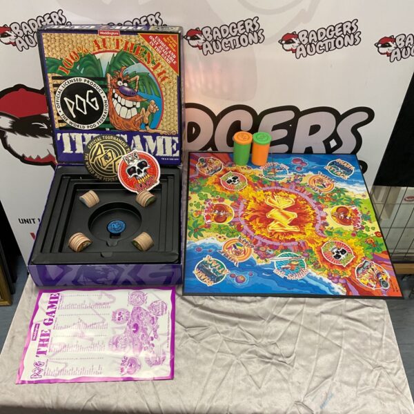Waddingtons Pogs board game with two tubes of pogs, vintage 90s collectible.