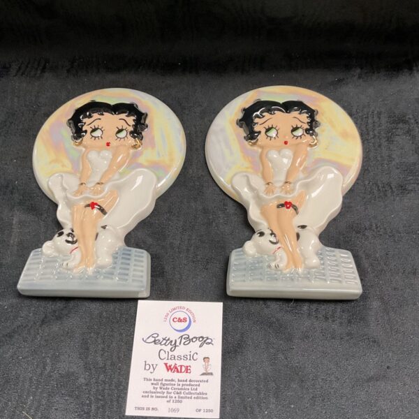Pair of vintage Wade Betty Boo wall plaques, collectible ceramic art.
