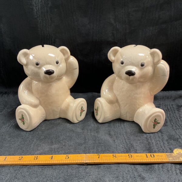 Pair of vintage Wade teddy bear money boxes in pink.