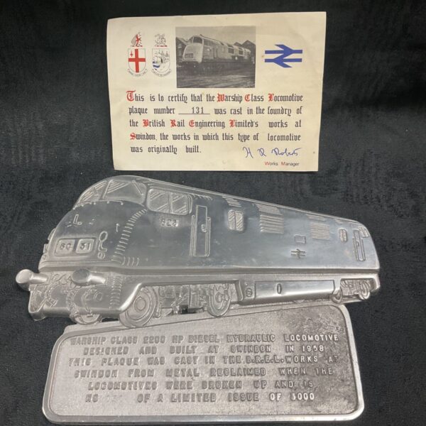 Limited edition Warship Class locomotive plaque cast at Swindon Works.