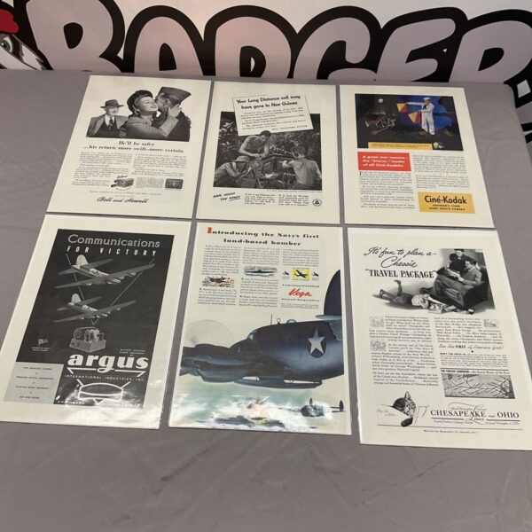 Collection of six vintage wartime American advertising posters.