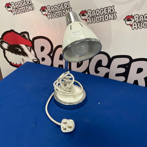White flexible reading lamp with a classic adjustable design.