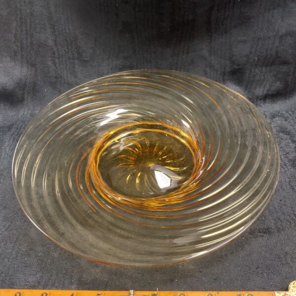 Vintage Whitefriars amber swirl glass dish, mid century modern style.