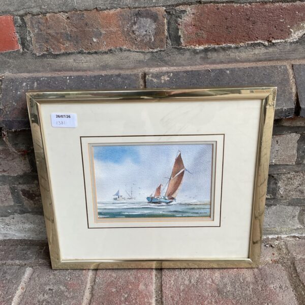 William Newton watercolour painting of a classic sailboat at sea.