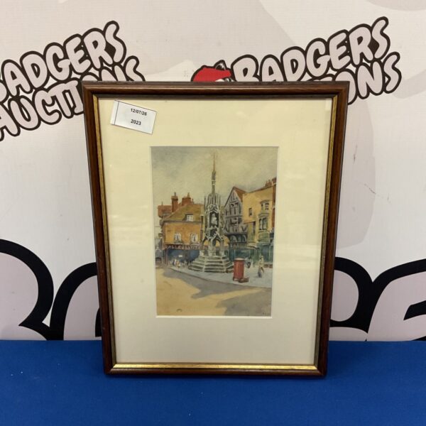Signed R Nutt watercolour painting of the Winchester Cross.