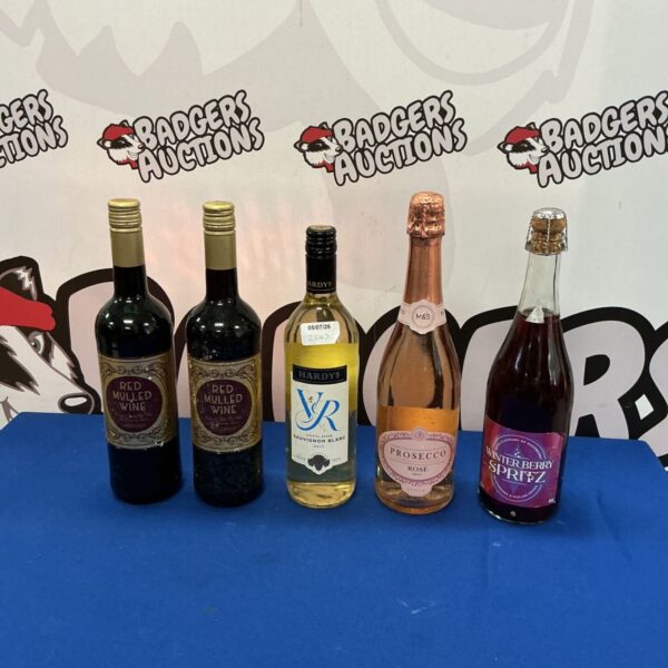 Mixed lot of wine and spritz bottles for auction.