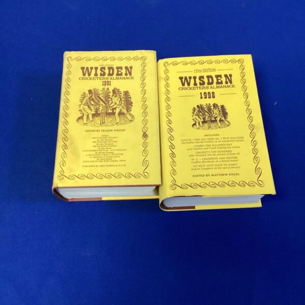 Vintage Wisden Cricketers' Almanack 1991 and 1998 editions, cricket books.
