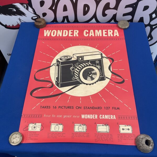 Vintage Wonder Camera poster with instructions for 127 film.