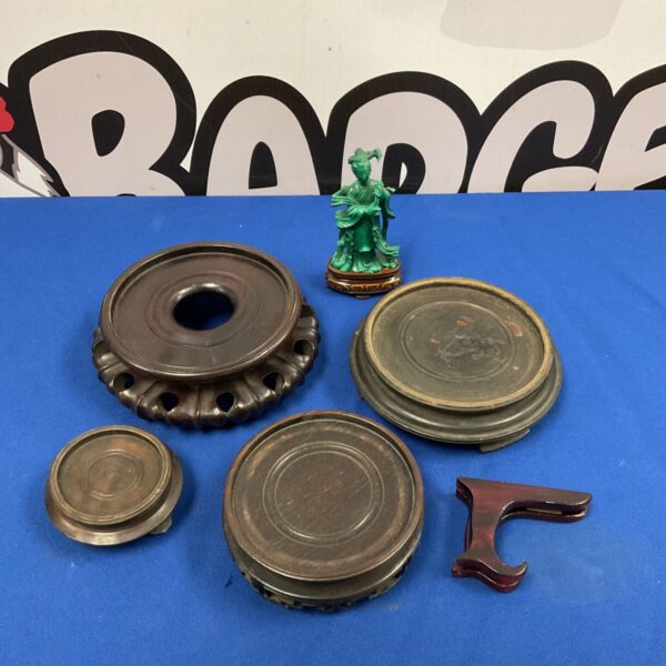 Antique wooden pedestal bases for oriental vases, a collectible display lot.