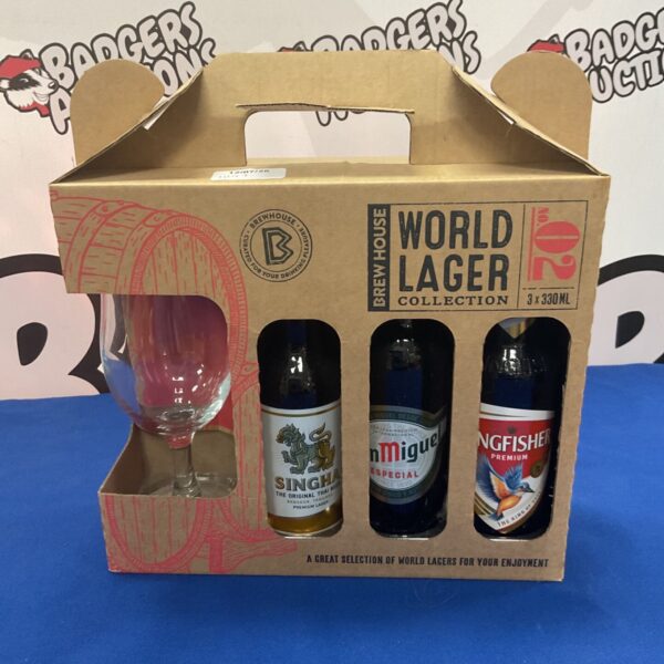 World lager collection packaging featuring Singha and San Miguel beers.