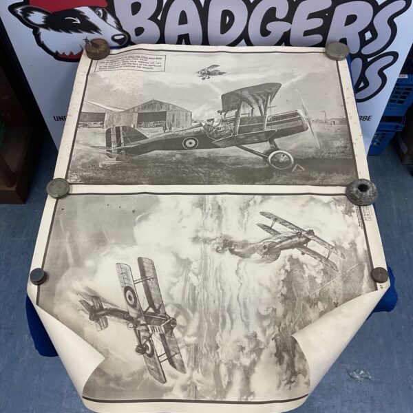 Vintage WW1 aviation poster featuring a biplane aircraft.