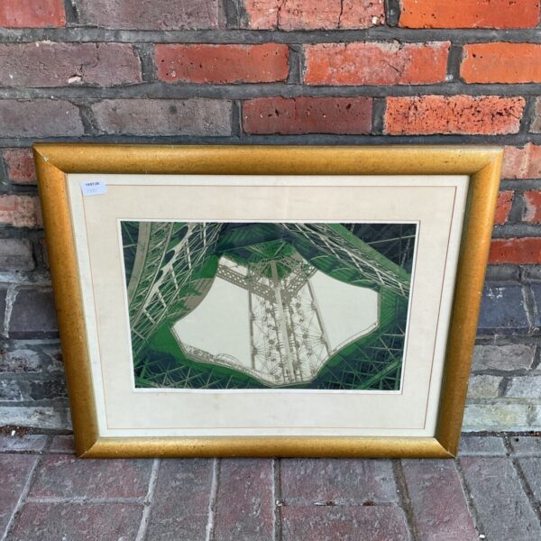 Limited edition 1984 Z Frosso linocut print of the Eiffel Tower.