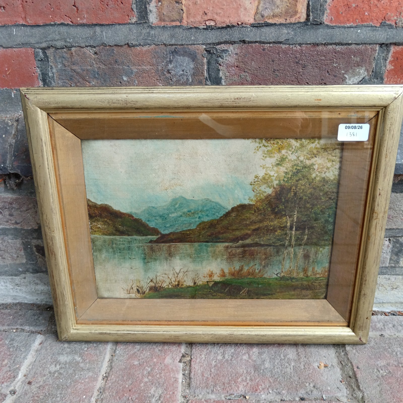19th century Highland oil painting with boat and landscape.