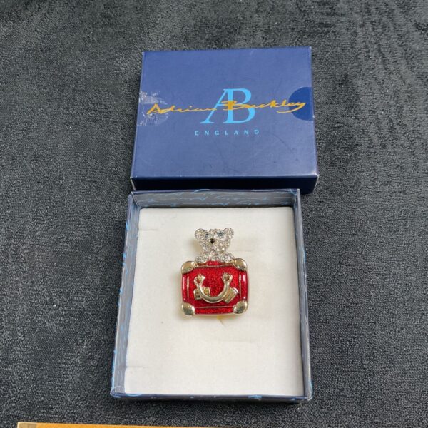 Adrian Brackley enamel teddy bear brooch in presentation box.