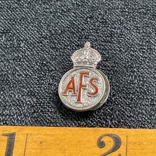 Close-up of AFS Auxiliary Fire Service badge in sterling silver.