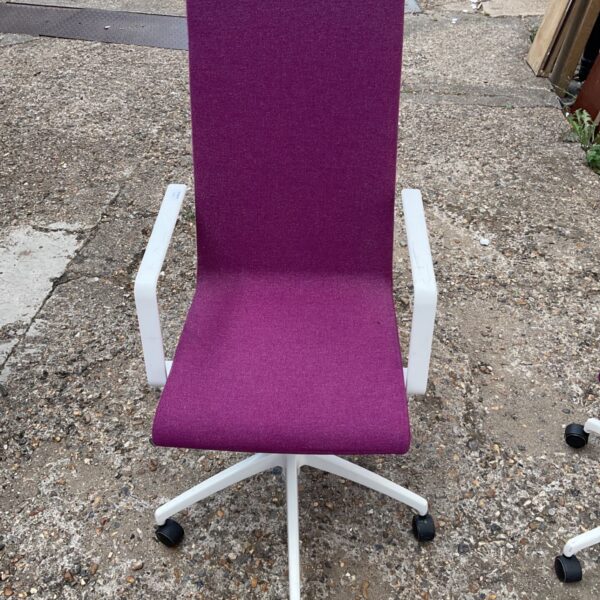 Purple AJ Products Belmont office chair with white base.