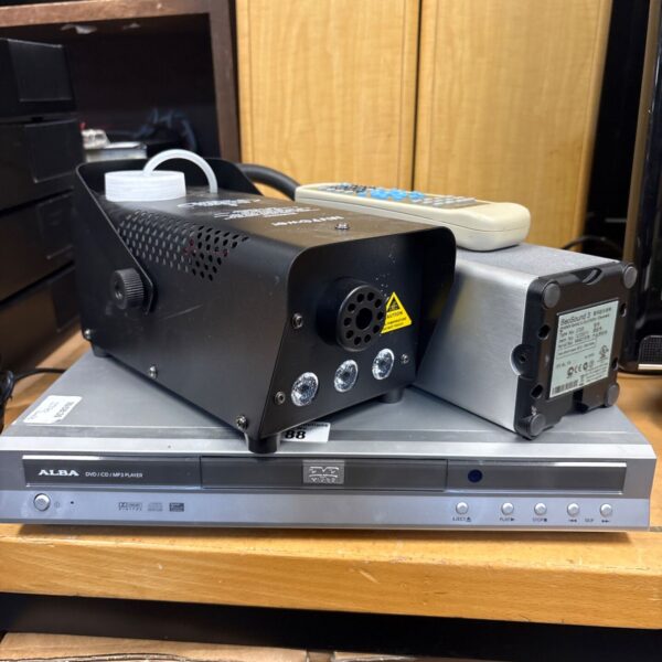 Alba DVD player with Bang & Olufsen Beosound 3 and smoke machine.