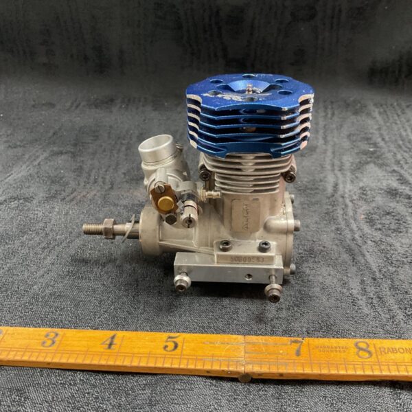 Front view of Align model aircraft engine with blue cooling head.