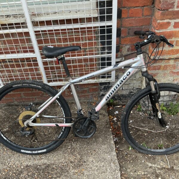 Silver Ammaco MTX 650 mountain bike with front suspension.
