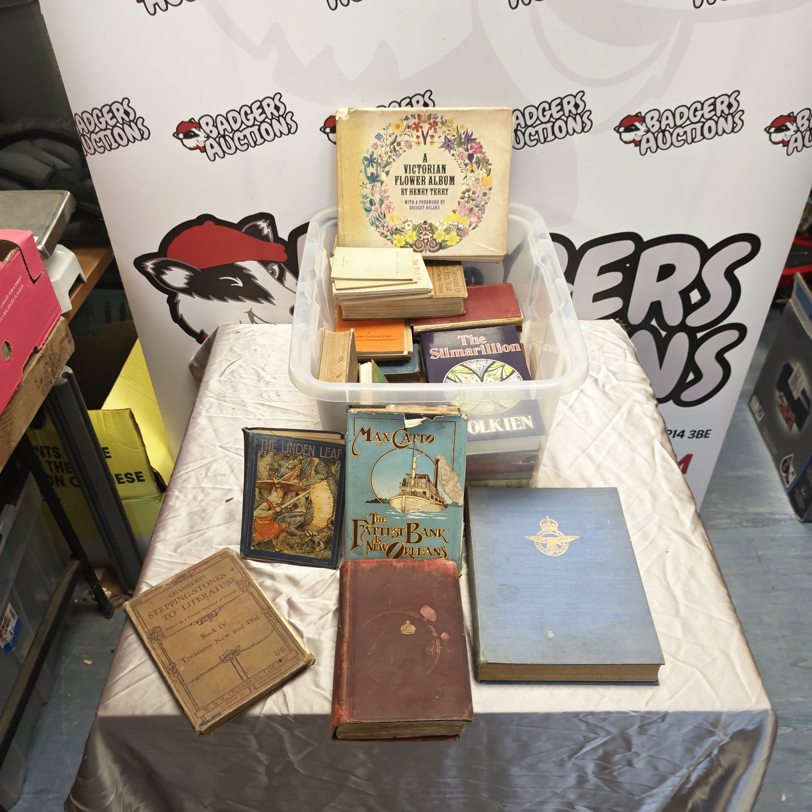 Antique book lot featuring Charles Dickens and Victorian literature.