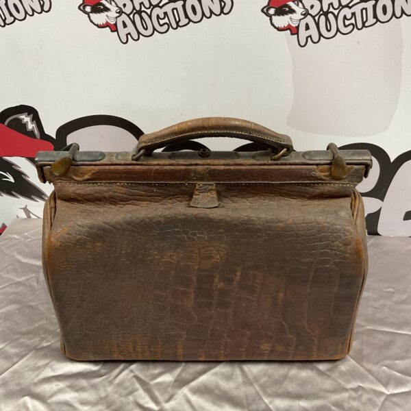 Antique crocodile Gladstone bag with embossed leather detailing.