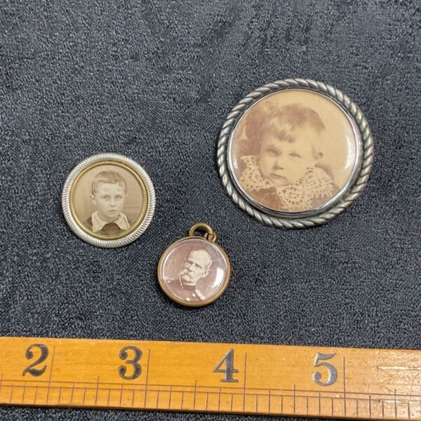 Antique French memorial jewellery set with miniature portraits.