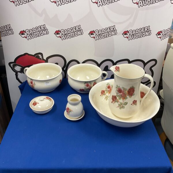 Antique porcelain wash bowl set with floral decoration.