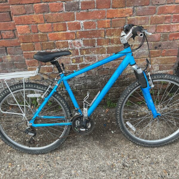 Blue Apollo Charm women's mountain bike with rear rack.